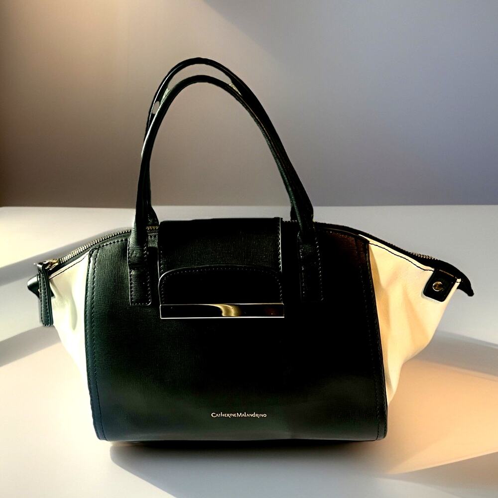 Catherine Malandrino Satchel Bag Quiet Luxury Mob Wife Chic Work Tote Black